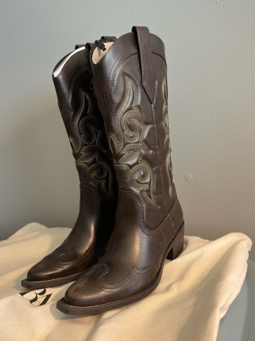 Zara Women’s Western Embroidered Leather Cowboy Boots - Dark Brown